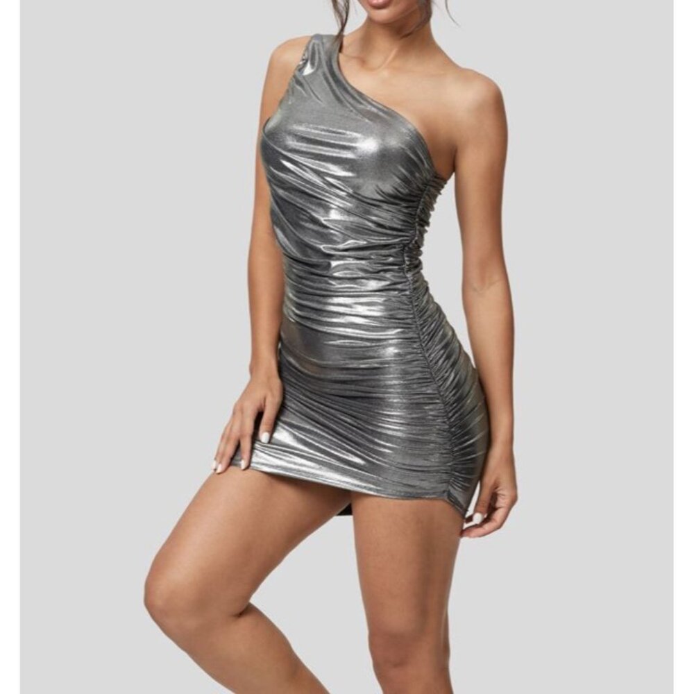 Halara Softlyzero Faux Leather One Shoulder Ruched Bodycon Party Dress Sz Medium